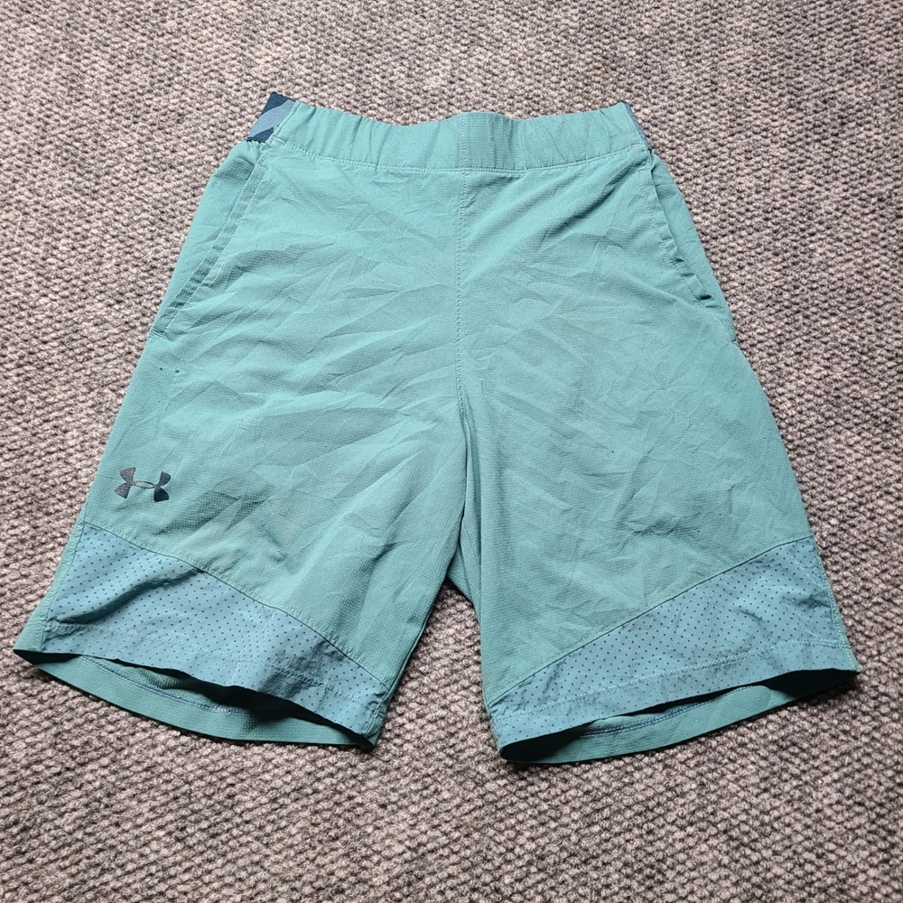 Under Armour HeatGear Mens Small Teal Green Fitted Athletic Training Shorts